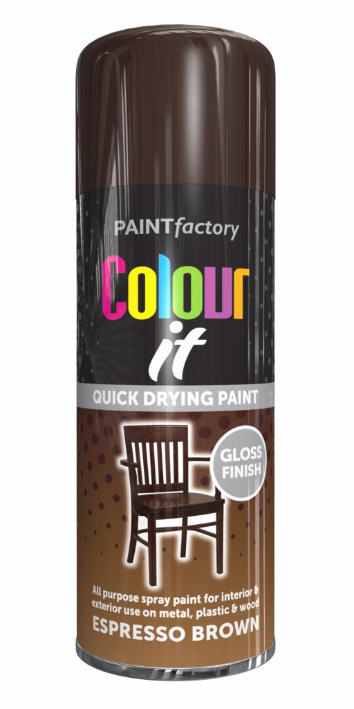 Paint Factory Espresso Brown Gloss Finish Spray Paint 400ml Paint Factory Espresso Brown Gloss Finish Spray Paint 400ml